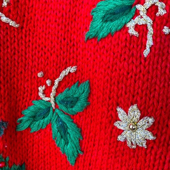 Tiara International Red Christmas Tree Vintage Sweater with Bows and Bea… - Picture 9 of 10